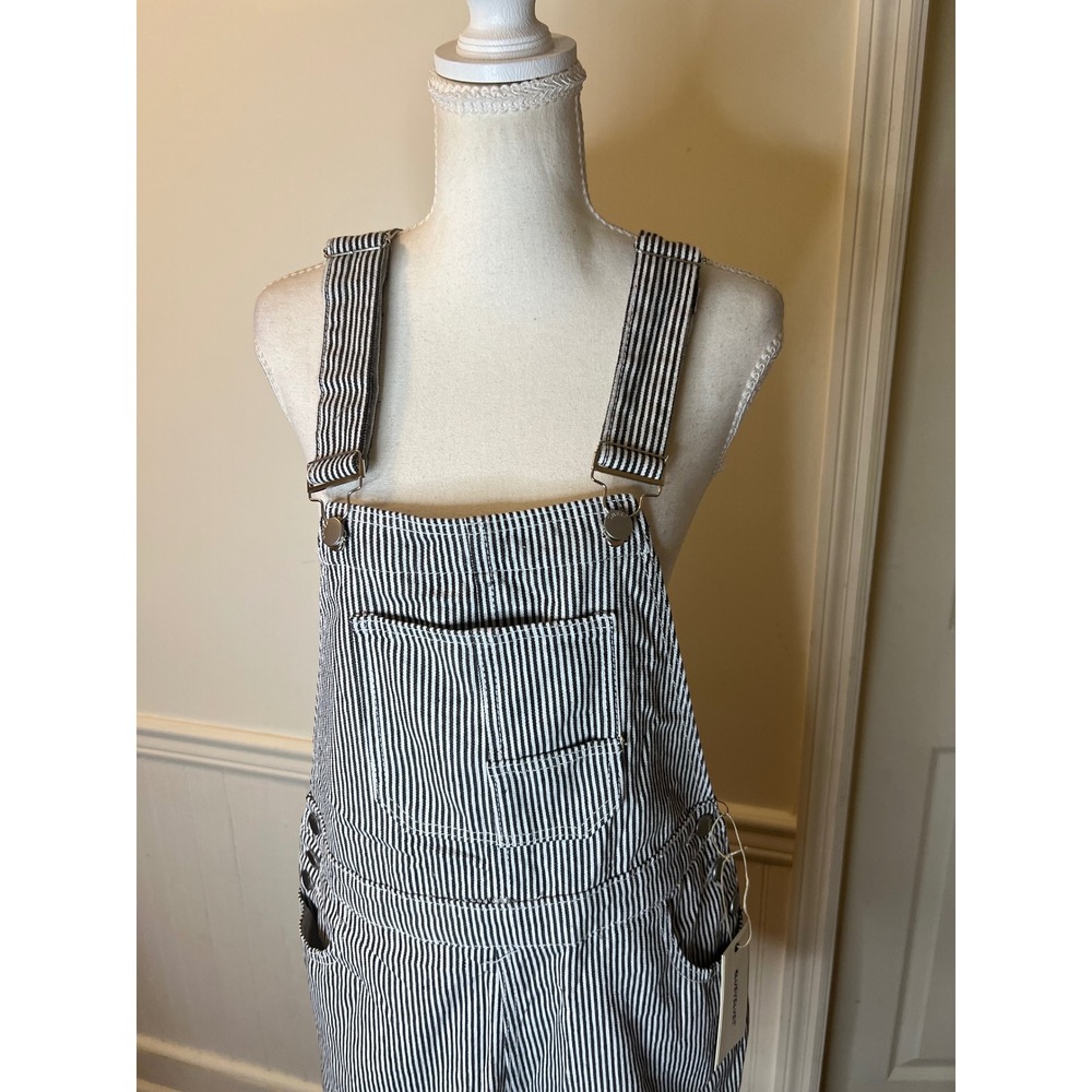Blue Velvet Hickory Stripe Denim Shortalls Black White Striped Overalls Womens L